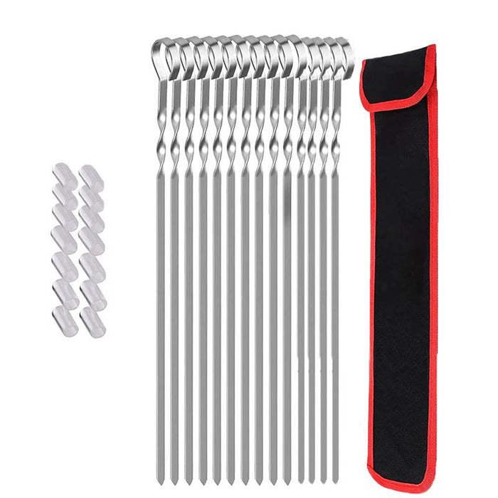 14 Pack Kabob Skewers Premium Flat Metal BBQ Barbecue Skewer Long Stainless