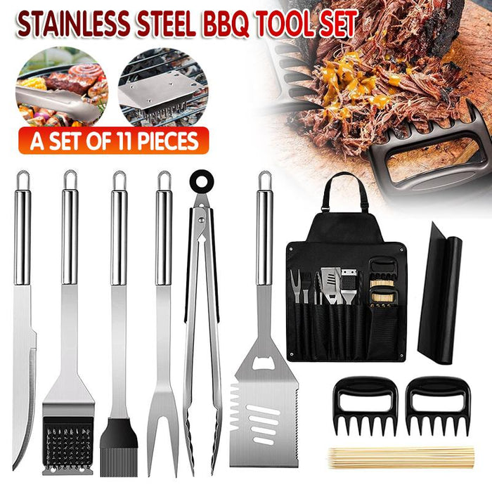 11Pcs BBQ Tool Set Stainless Steel Outdoor Spatula Barbecue Aluminium Grill Coo