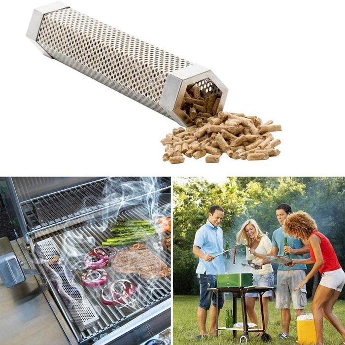 12Inch Hexagon BBQ Smoker Tube Stainless Steel Grill Accessory Smoking Box