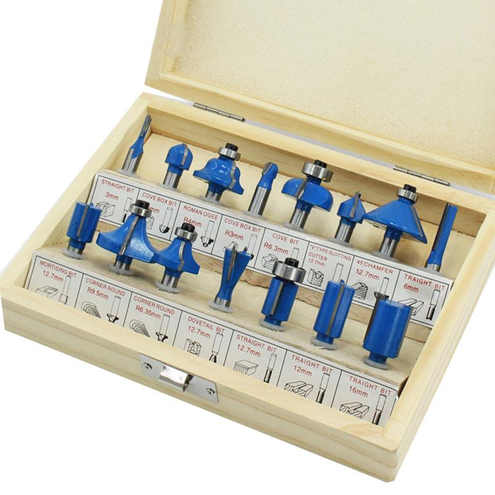 15X 1/2 1/4 inch Router Bits Set Woodworking Tool Cutter Shank Tungsten Carbide