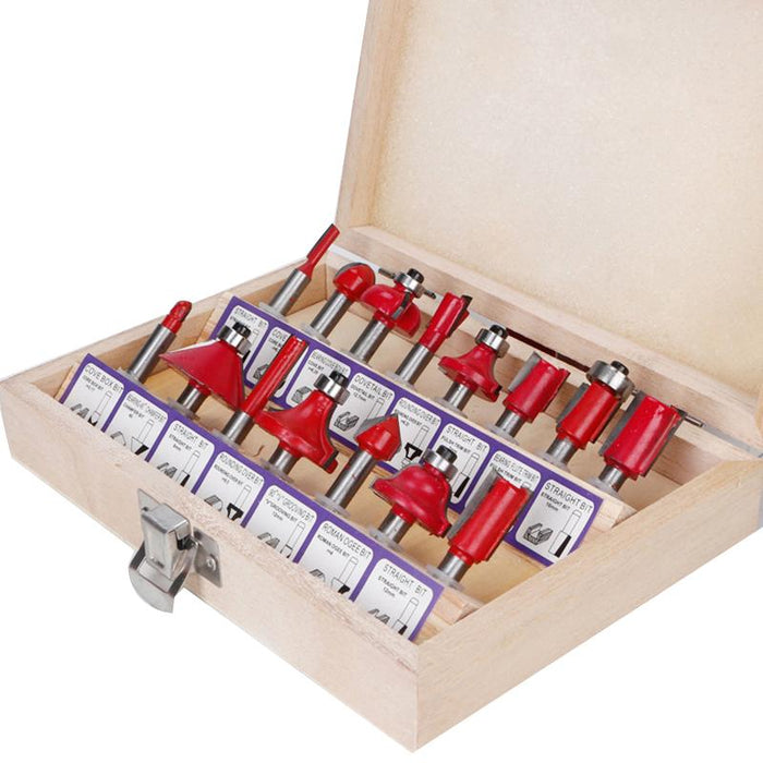 15X 1/2 1/4 inch Router Bits Set Woodworking Tool Cutter Shank Tungsten Carbide