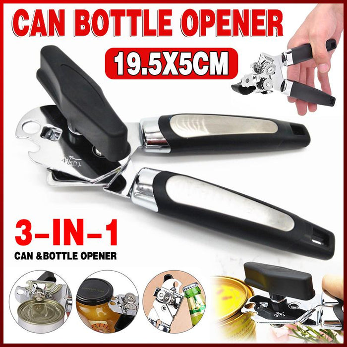 3-in-1 Can & Bottle Opener Classic Stainless Steel Manual Heavy Duty Can Opener