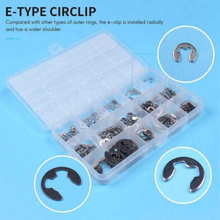 120pcs Stainless Steel E-Clip Assortment Tool Kit Retaining Circlips 1.5 To 10mm