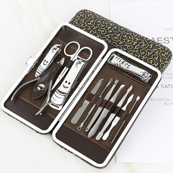 12pcs Stainless Steel Manicure Pedicure Tools Kits Ear Pick Nail Clippers Set