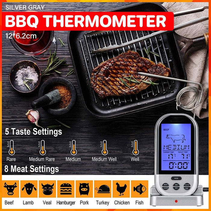 Digital Wireless Food Meat Oven BBQ Thermometer Remote Probe Cooking Set Grill