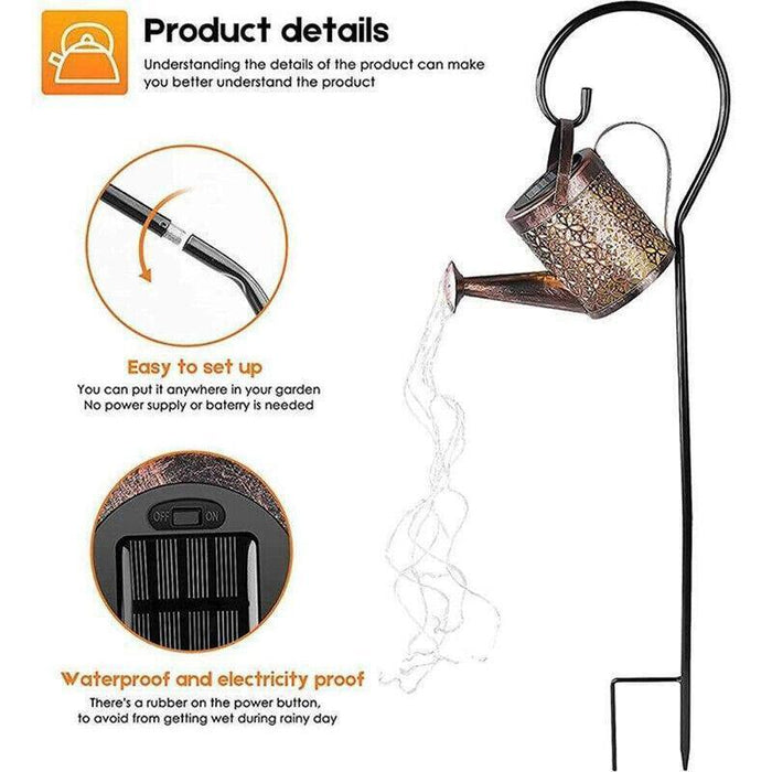 Solar LED Watering Can Fairy String Light Outdoor Garden Decor Waterfall Lamp