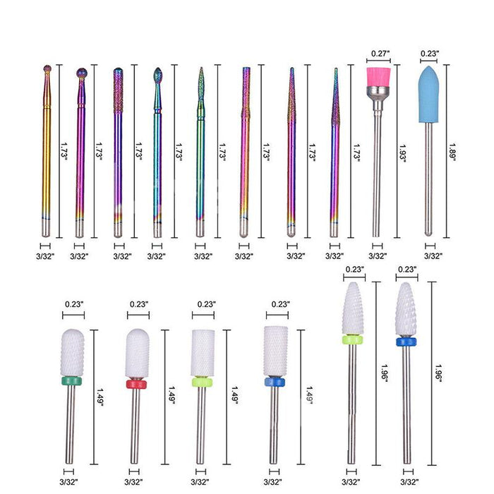 16x Ceramic Nail Drill Bits File Acrylic Manicure Pedicure Tools