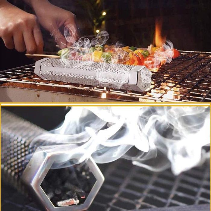 12Inch Hexagon BBQ Smoker Tube Stainless Steel Grill Accessory Smoking Box