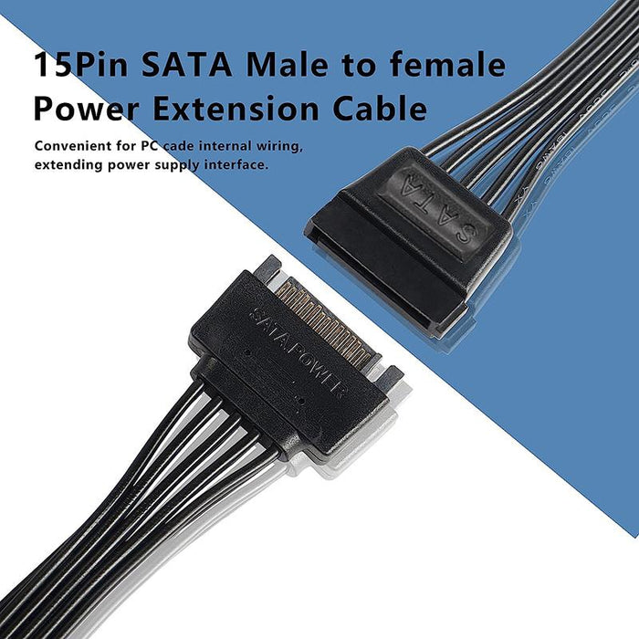 15 Pin SATA Power Y-Splitter Cable Adapter Extension 1 Male to 2 Female For HDD