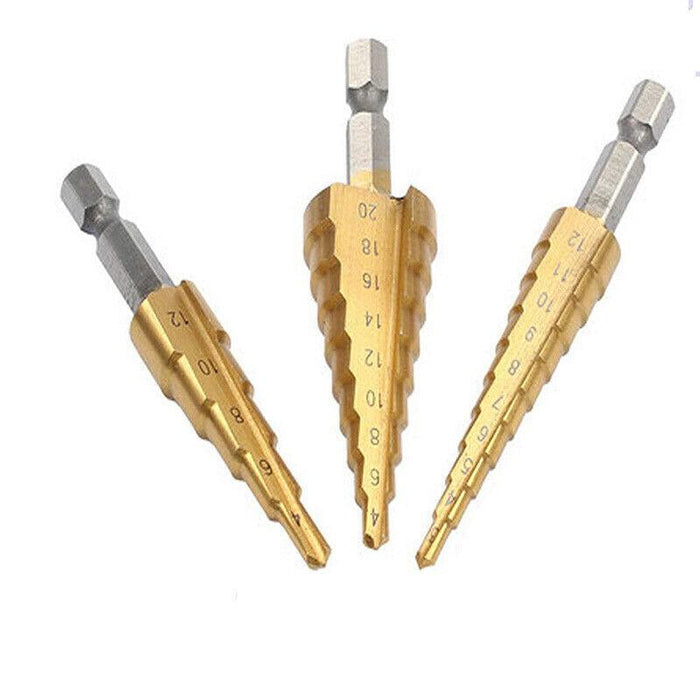 3Pcs Large HSS Steel Step Cone Drill Titanium Bit 4-12/20/32mm