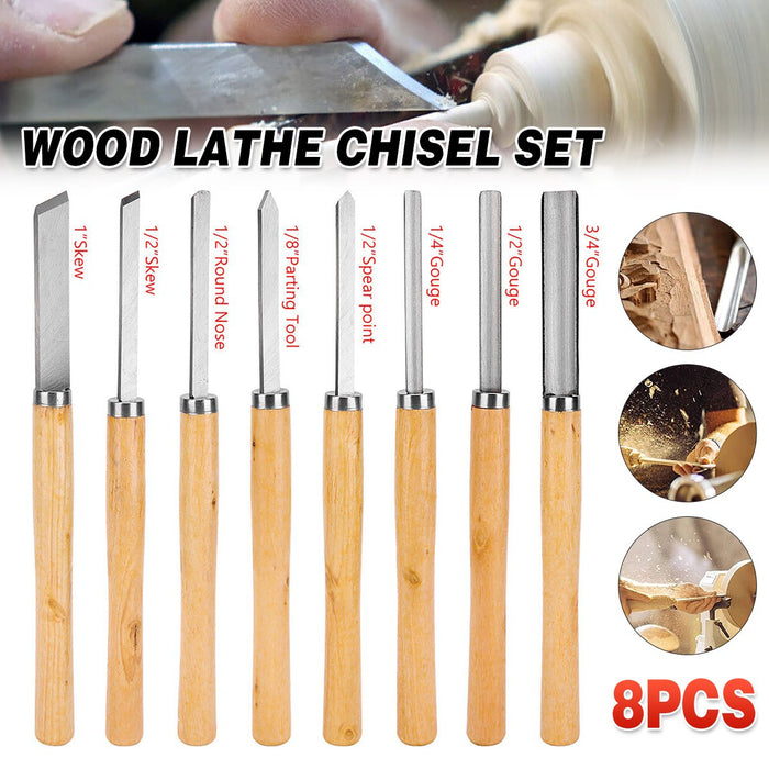 8pc Heavy Duty HSS Wood Lathe Chisel Set Turning Wood Tool Carving Gouge Durable