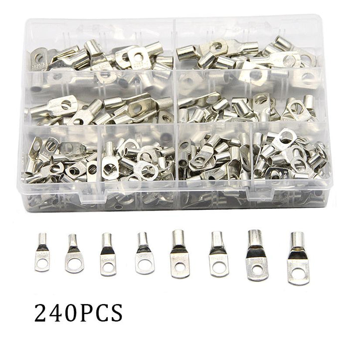 240Pcs 4WD Cable Lug Ring Battery Copper Tube Connector Kits Terminal Crimper
