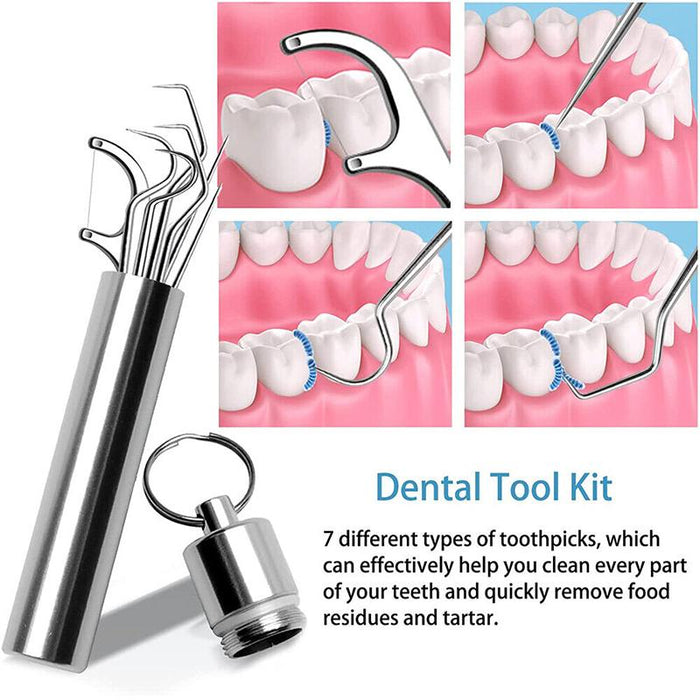 8pcs Stainless Steel Toothpick Set Metal Flossing Portable Toothpick Box Holder