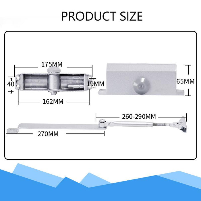 Hydraulic Door Closer Automatic Adjustable Spring Auto Closing 45-65kg Aluminum