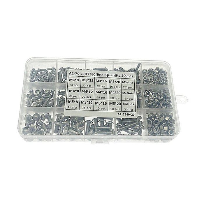 500x M3/M4/M5 Stainless Steel Hex Socket Button Head Bolts Screws Nuts Kit