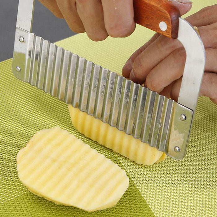 Potato Crinkle Cutter Dough Wavy Slicer Steel Kitchen Vegetable Chip Blade Knife