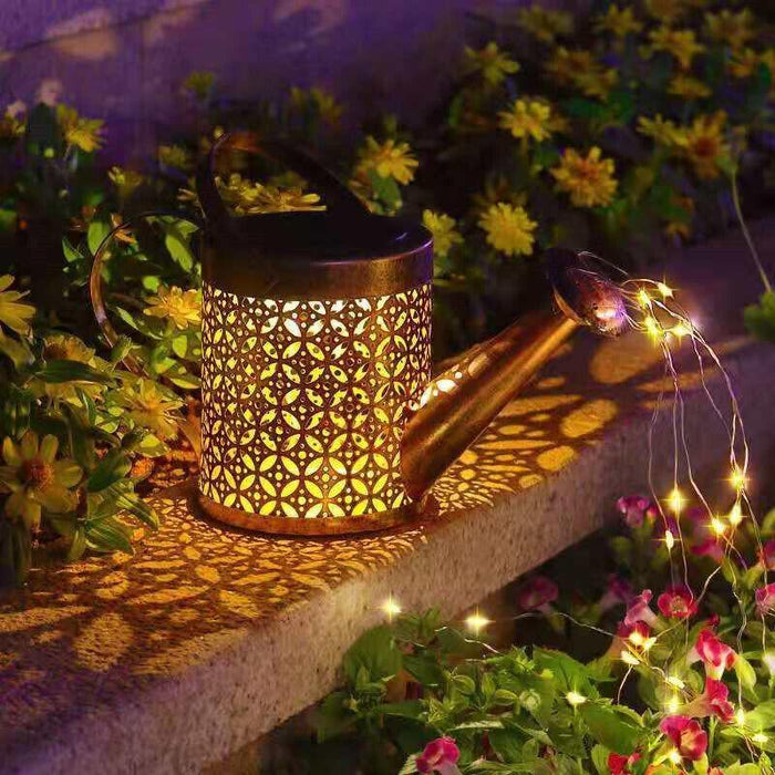 Solar LED Watering Can Fairy String Light Outdoor Garden Decor Waterfall Lamp