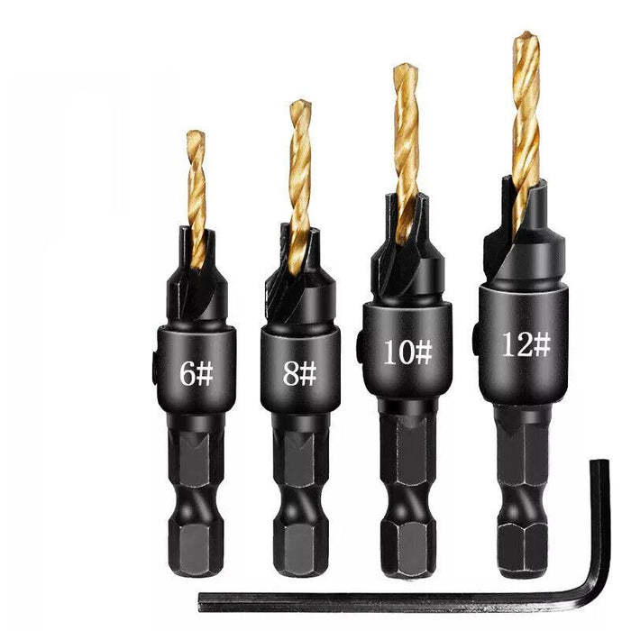 Woodworking Opener Steel Drill Bit #6 #8 #10 #12 Gold