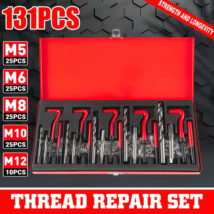 131Pc Thread Repair Kit HSS Drill Helicoil Metric Set Heli Coil Tap Insert Case