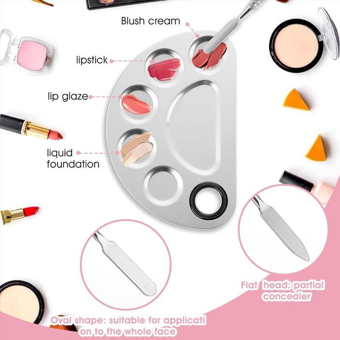 Professional Makeup Mixing Palette & Spatula Set - Stainless Steel Cosmetic Tool