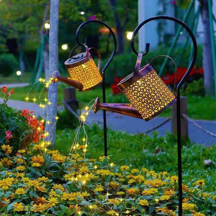 Solar LED Watering Can Fairy String Light Outdoor Garden Decor Waterfall Lamp