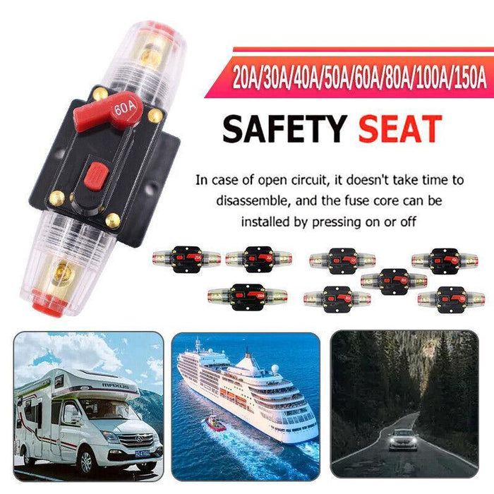 20-150AMP Circuit Breaker Dual Battery IP67 Waterproof 12V-24V Fuse Manual Reset