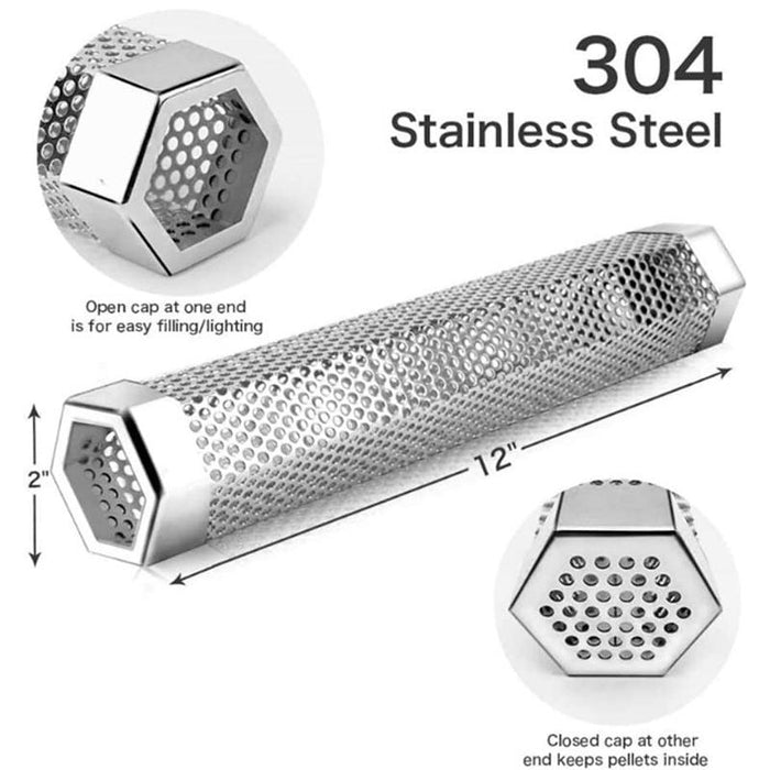 12Inch Hexagon BBQ Smoker Tube Stainless Steel Grill Accessory Smoking Box