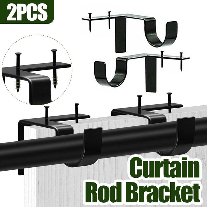 2X Bracket Hang Curtain Rod Holders Single hook Tap Right Into Window Frame Rod