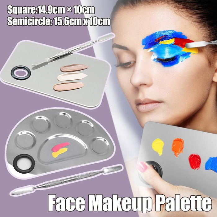 Professional Makeup Mixing Palette & Spatula Set - Stainless Steel Cosmetic Tool