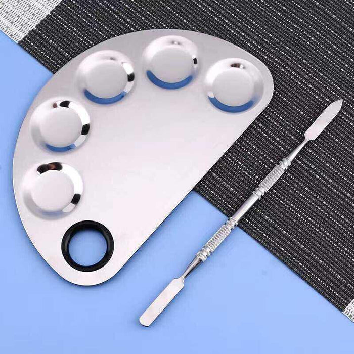 Professional Makeup Mixing Palette & Spatula Set - Stainless Steel Cosmetic Tool