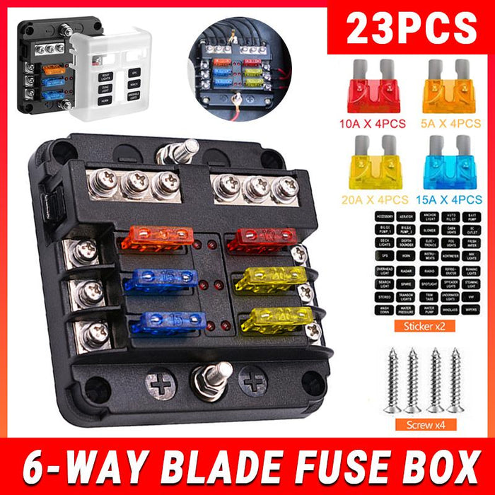 23x Blade Fuse Box Block 6 Way 12V 32V Holder LED Indicator Car Auto Boat Marine