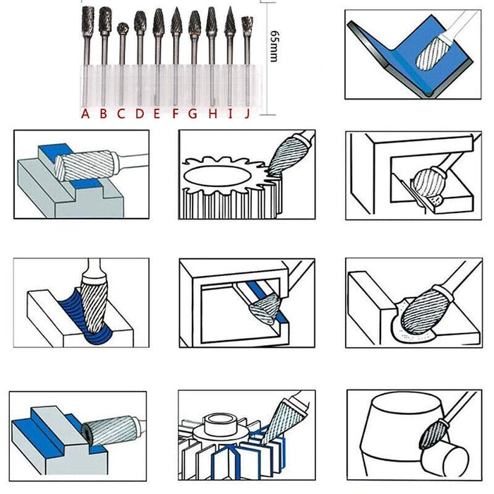 10x Tungsten Steel Solid Carbide Rotary Burrs Bit For Dremel Accessories Tool