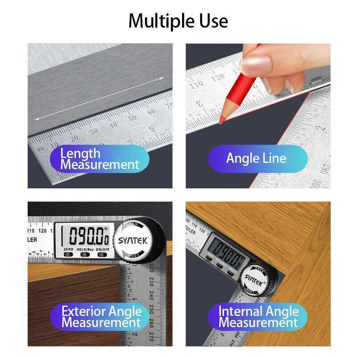 200mm Digital Angle Finder Ruler Protractor Measure Meter Stainless Steel 0-360°