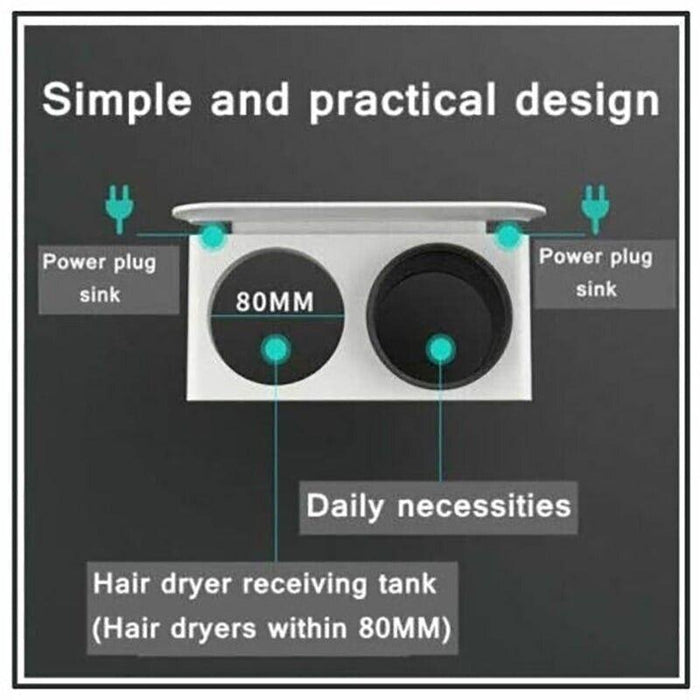Bathroom Mounted Wall Suction Cup Hair Dryer Holder Hanger Shelf Rack Storage