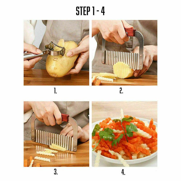 Potato Crinkle Cutter Dough Wavy Slicer Steel Kitchen Vegetable Chip Blade Knife