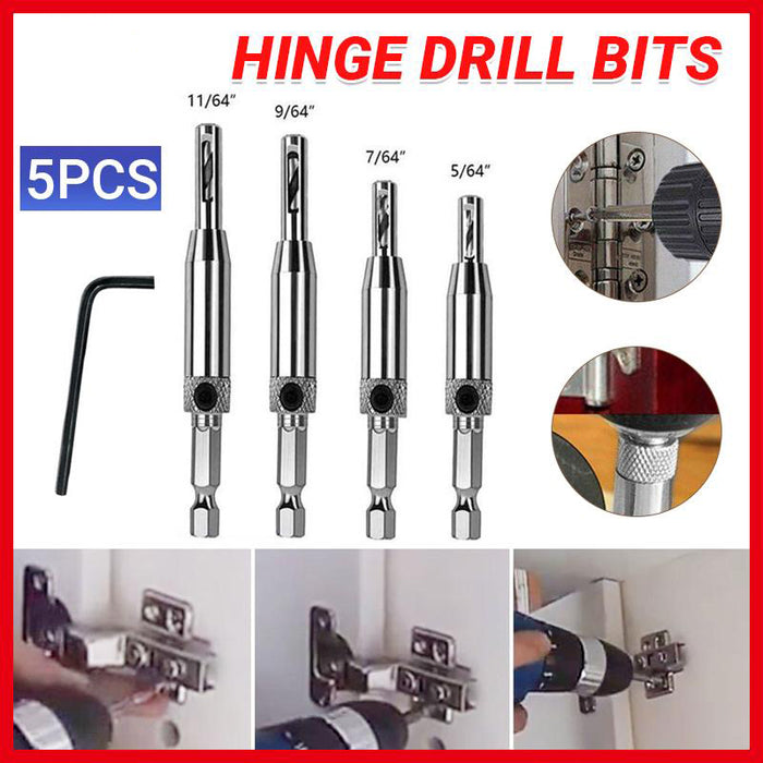 4x Self-Centering Drill Bits Hex Shank Pilot Door Drawer Hinge Hole Screw