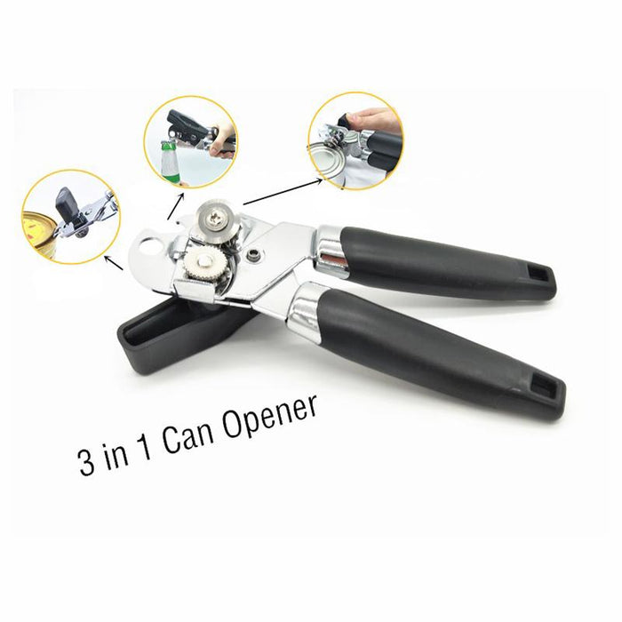 3-in-1 Can & Bottle Opener Classic Stainless Steel Manual Heavy Duty Can Opener