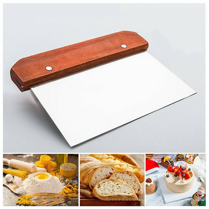 Stainless Steel Dough Bench Scraper Wooden Handle Cake Slicer Pastry Cutter