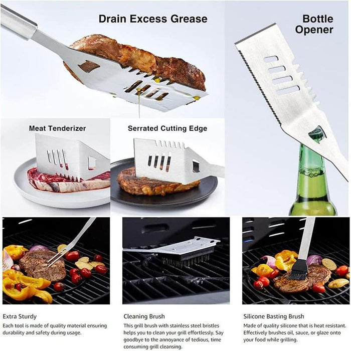 11Pcs BBQ Tool Set Stainless Steel Outdoor Spatula Barbecue Aluminium Grill Coo