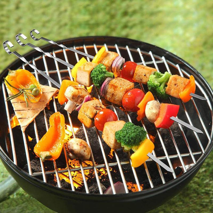 14 Pack Kabob Skewers Premium Flat Metal BBQ Barbecue Skewer Long Stainless
