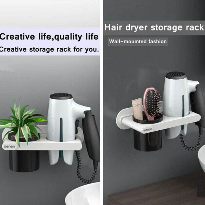 Bathroom Mounted Wall Suction Cup Hair Dryer Holder Hanger Shelf Rack Storage