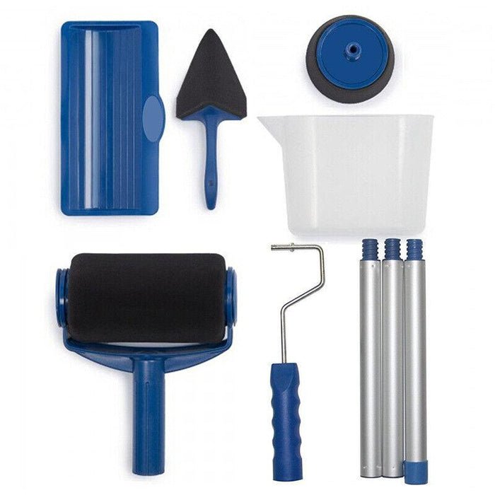 8Pcs Handle Paint Roller Pro Paint Brush Flocked Edger Wall Painting Tool Set