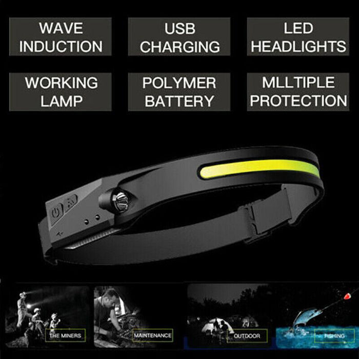 Rechargeable Waterproof Head Lamps with COB LED Motion Sensor