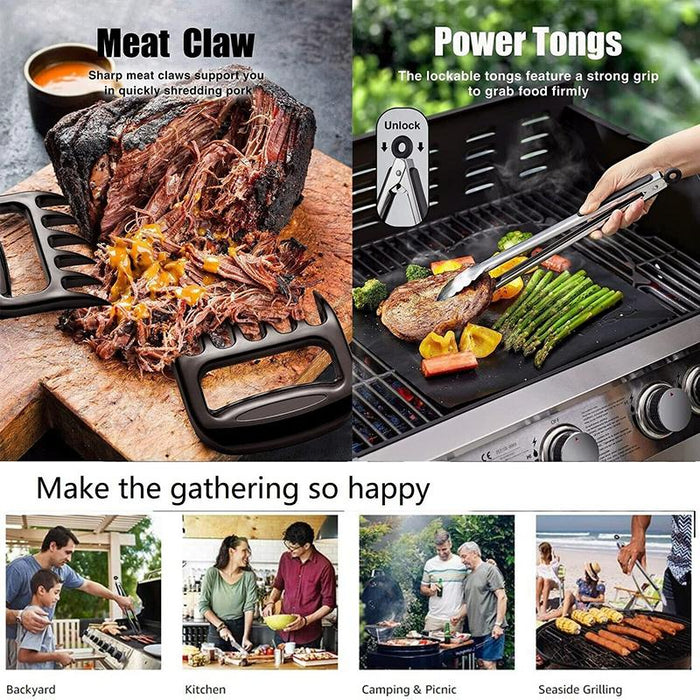 11Pcs BBQ Tool Set Stainless Steel Outdoor Spatula Barbecue Aluminium Grill Coo
