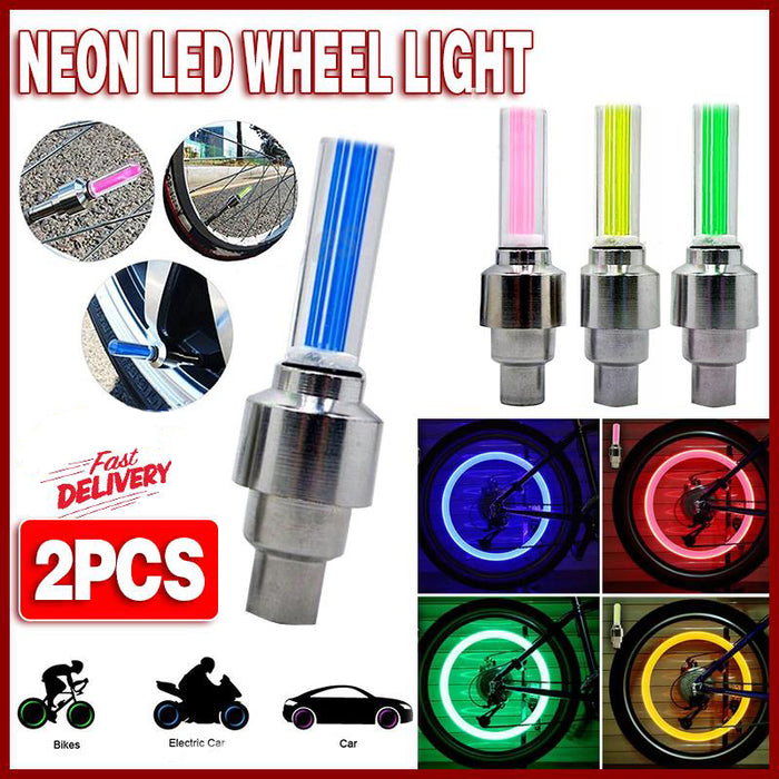 2 Pcs Flashing Neon Led Light Wheel Valve Cap Tyre Car Motorcycle Bicycle Bike