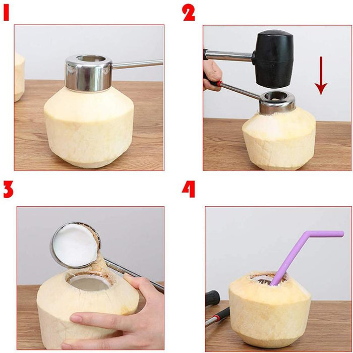 Coconut Opener Tool Set Stainless Steel Puncher Driller Coconut Opener Kit
