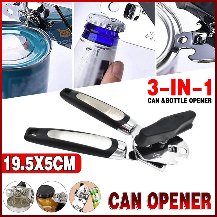 3-in-1 Can & Bottle Opener Classic Stainless Steel Manual Heavy Duty Can Opener