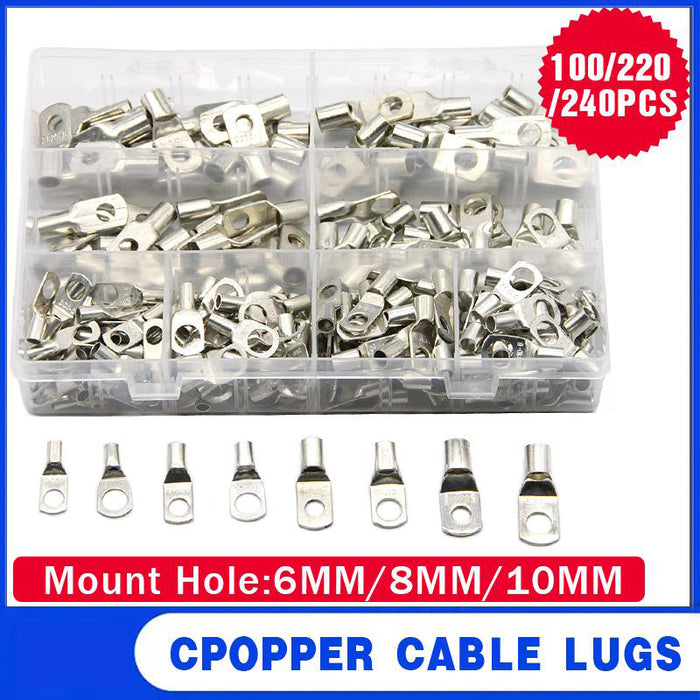 240Pcs 4WD Cable Lug Ring Battery Copper Tube Connector Kits Terminal Crimper