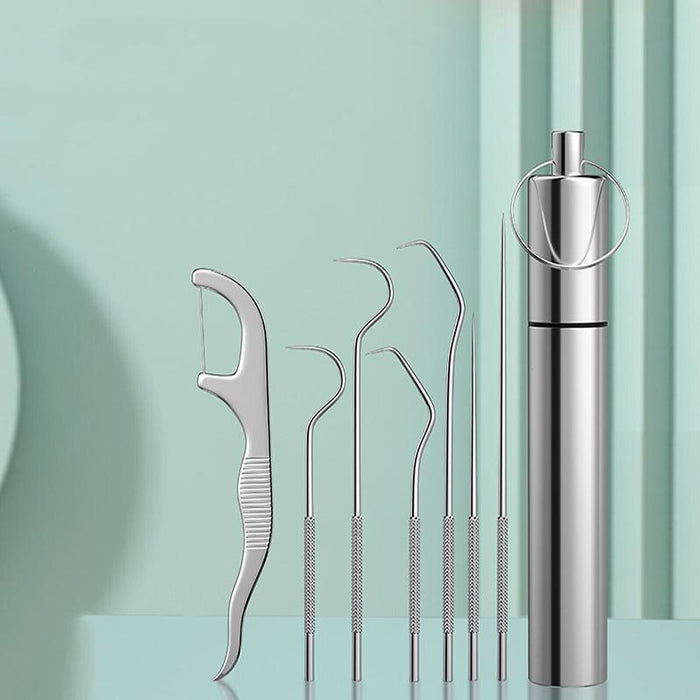 8pcs Stainless Steel Toothpick Set Metal Flossing Portable Toothpick Box Holder