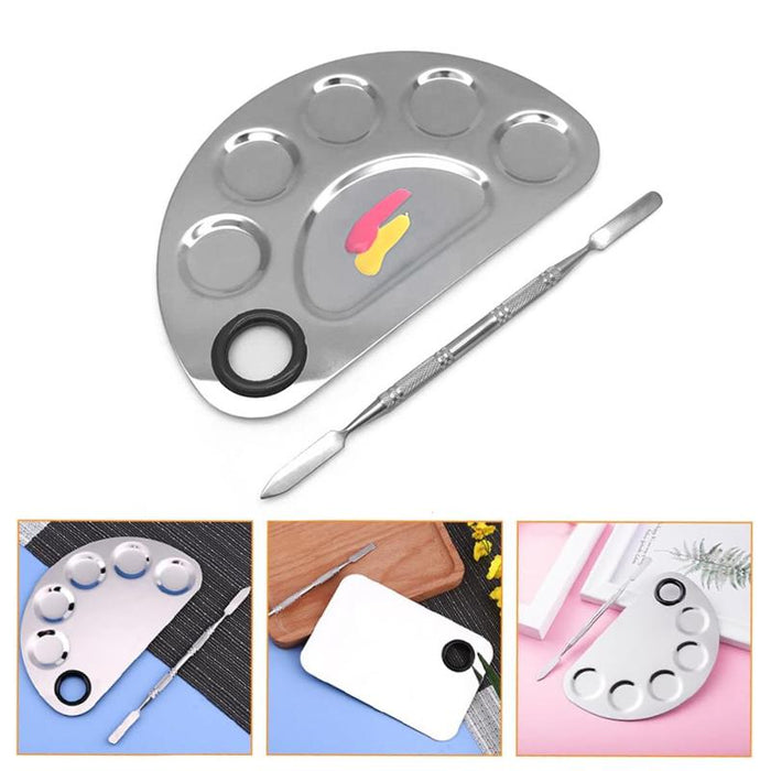 Professional Makeup Mixing Palette & Spatula Set - Stainless Steel Cosmetic Tool